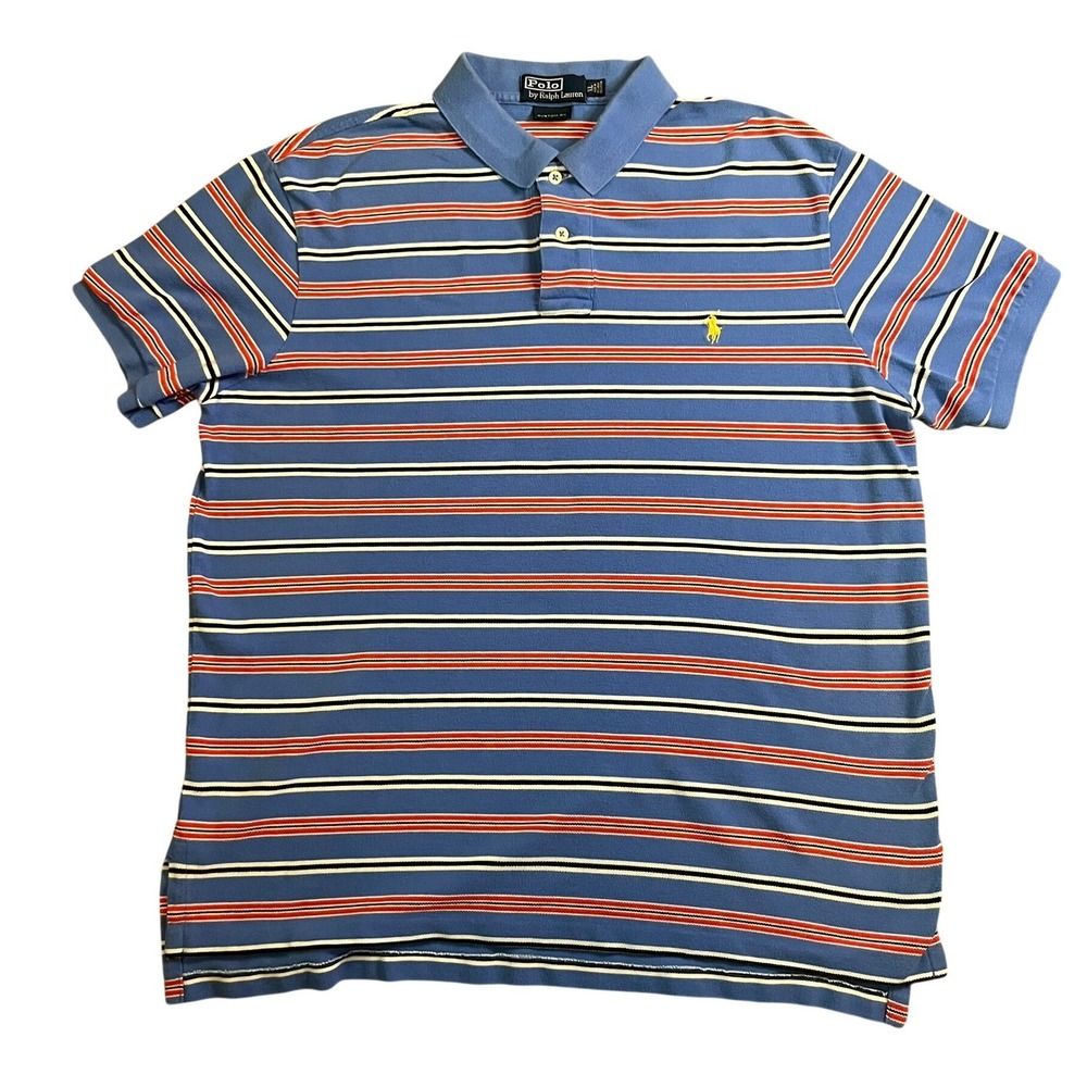 Polo Ralph Lauren Mens XL Custom Fit Striped Polo Shirt  Pony Logo‎ Preppy  EUC